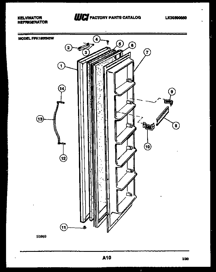 FREEZER DOOR PARTS Diagram and Parts List for FPK190EN3W  Kelvinator Refrigerator