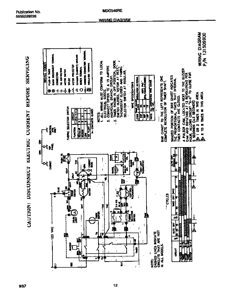 WIRING DIAGRAM Diagram and Parts List for MDG546RED1  Frigidaire Dryer