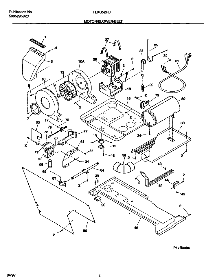 MOTOR / BLOWER / BELT Diagram and Parts List for FLXG52RBT3  Frigidaire Washer Dryer Combo