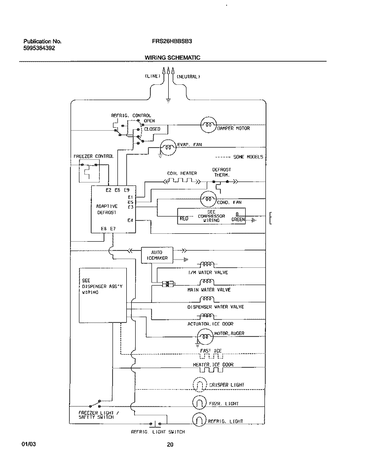 WIRING SCHEMARIC Diagram and Parts List for FRS26HBBSB3  Frigidaire Refrigerator