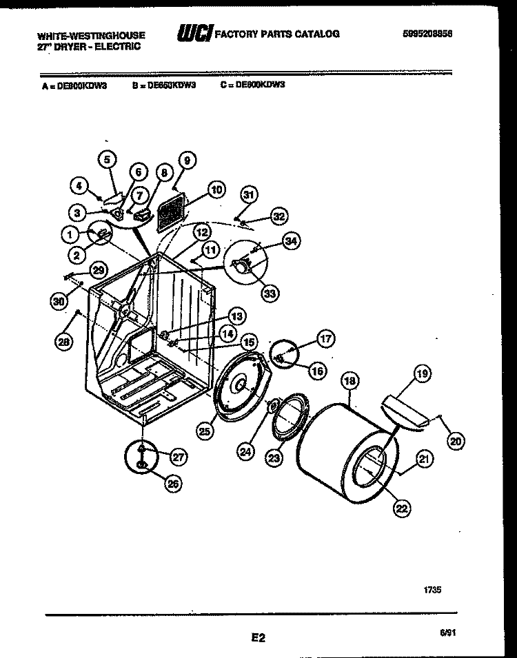 CABINET AND COMPONENT PARTS Diagram and Parts List for DE650KDW3  Frigidaire Dryer