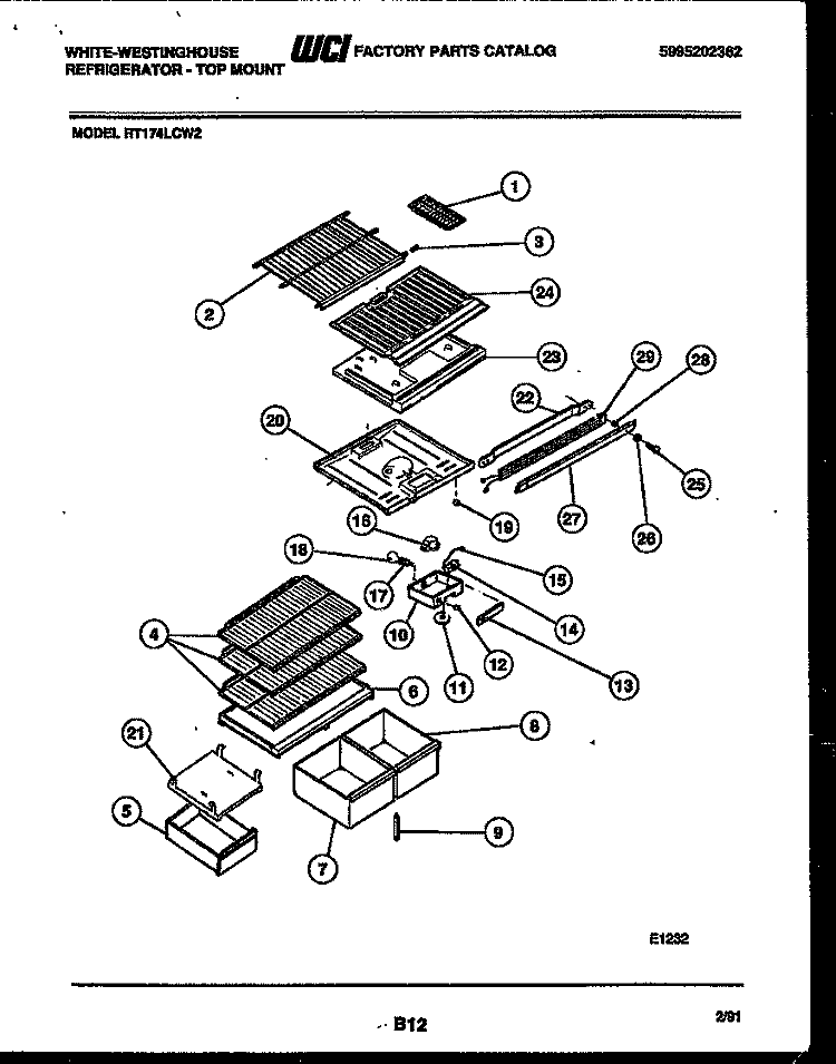 SHELVES AND SUPPORTS Diagram and Parts List for RT174LCD2  Frigidaire Refrigerator