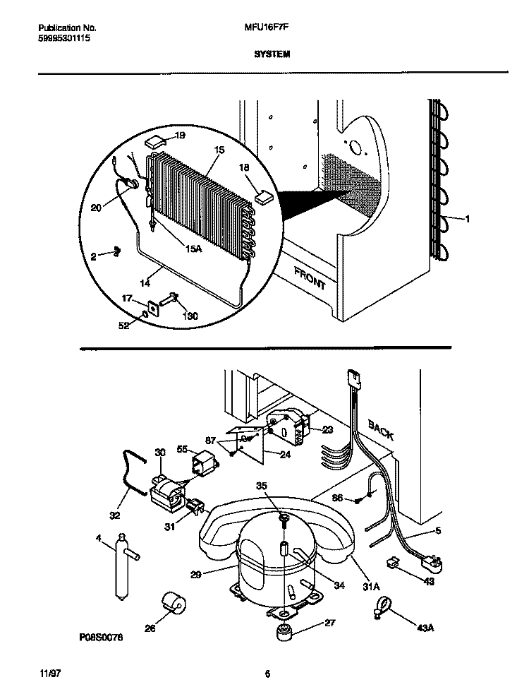 SYSTEM Diagram and Parts List for MFU16F7FW1  Frigidaire Freezer