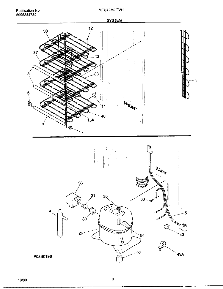 SYSTEM Diagram and Parts List for MFU12M2GW1  Frigidaire Freezer