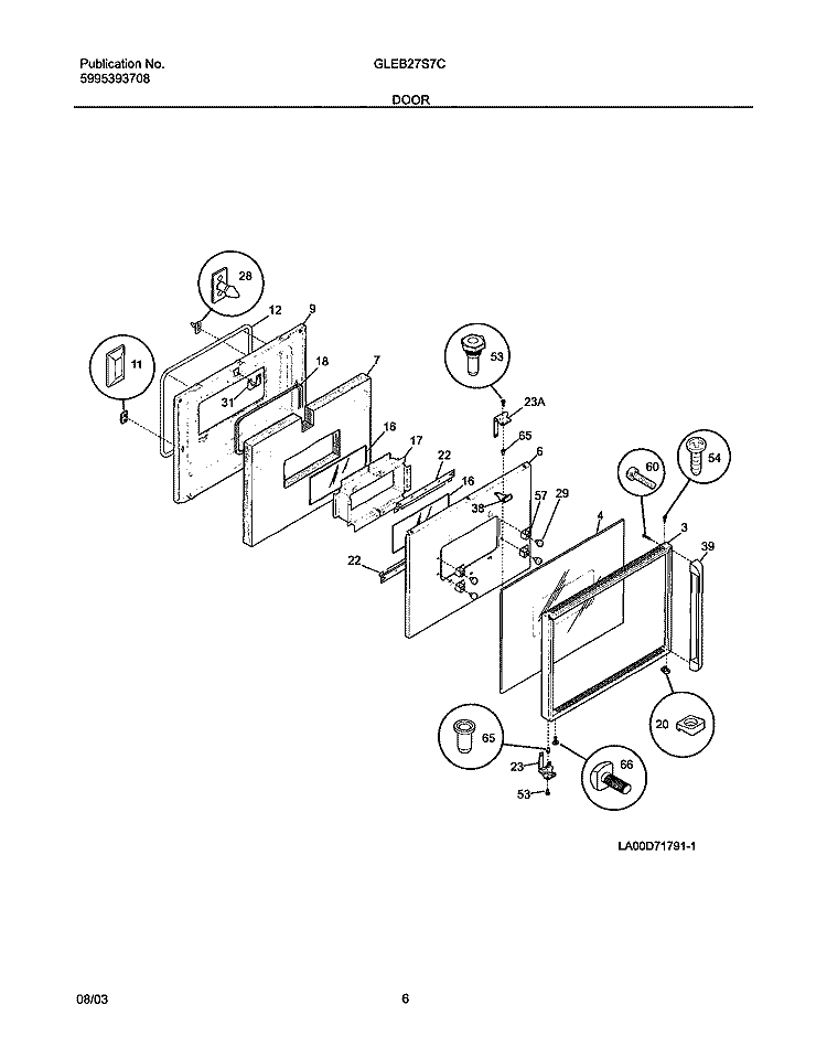 DOOR Diagram and Parts List for GLEB27S7CSB  Frigidaire Wall Oven