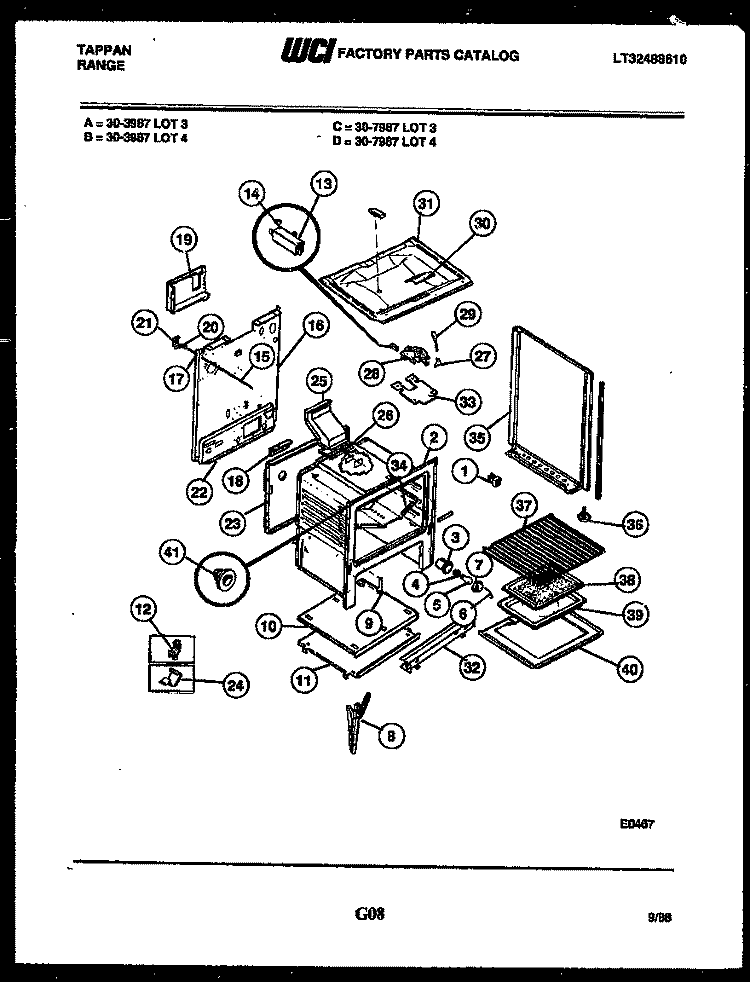 BODY PARTS Diagram and Parts List for 30-3987-23-04  Tappan Range