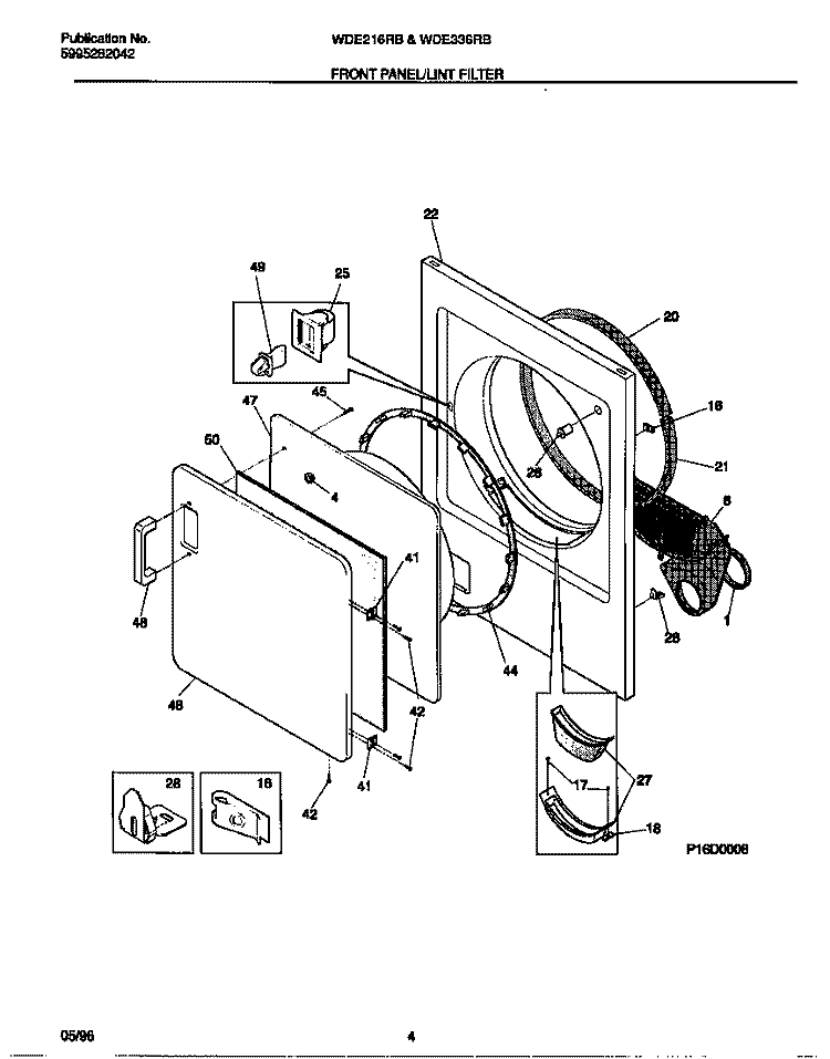 FRONT PANEL / LINT FILTER Diagram and Parts List for WDE216RBD2  Frigidaire Dryer
