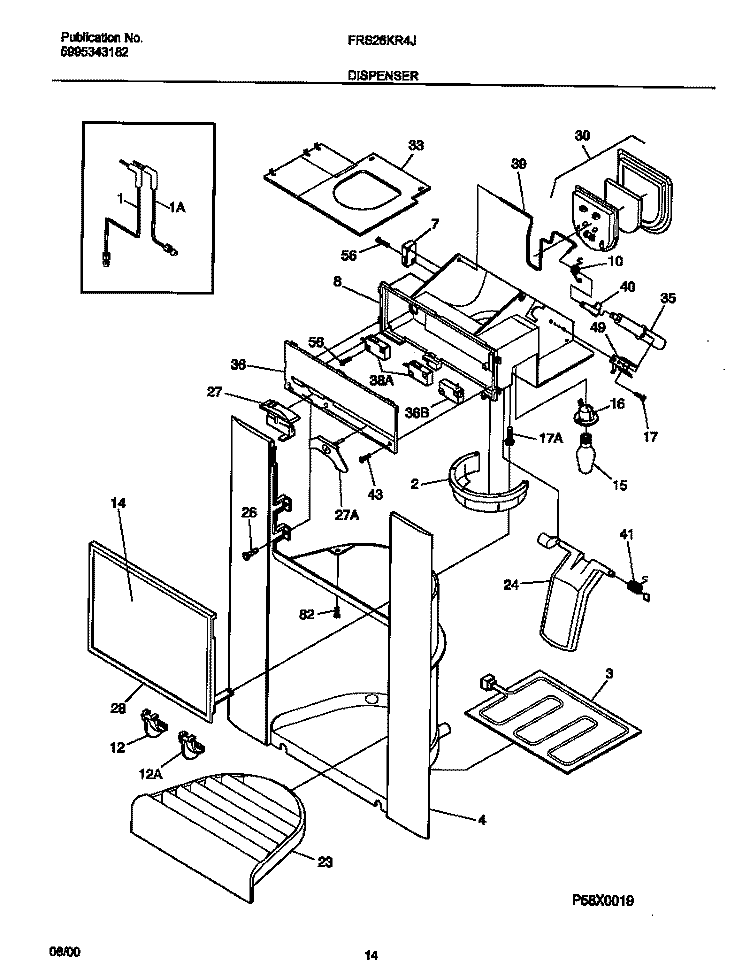 DISPENSER Diagram and Parts List for FRS26KR4JQ1  Frigidaire Refrigerator