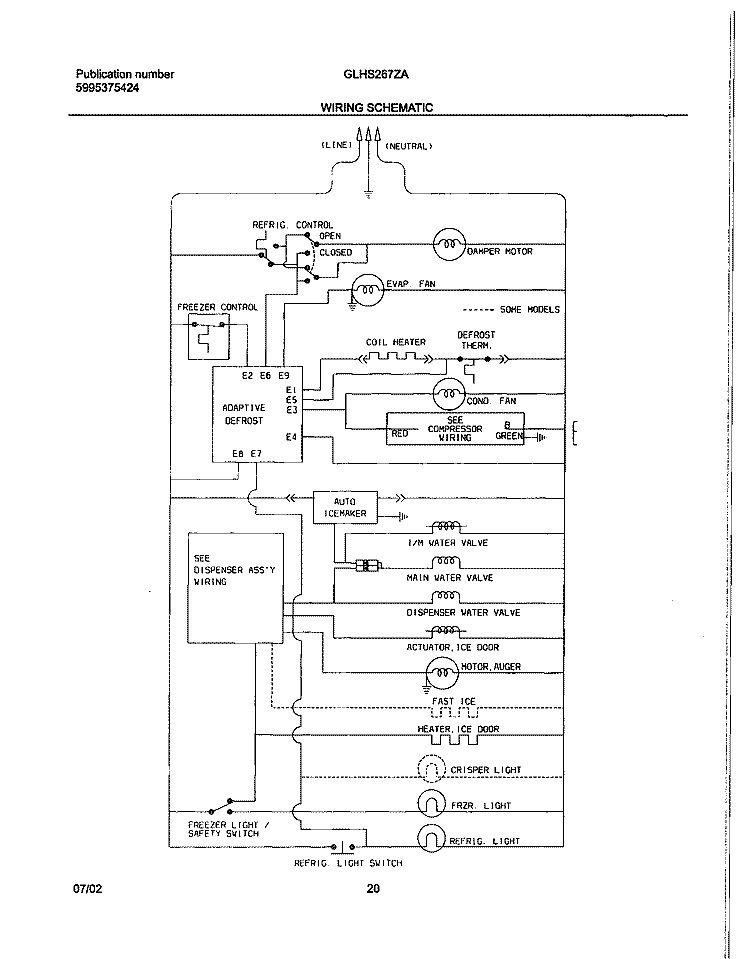 WIRING SCHEMATIC Diagram and Parts List for GLHS267ZAW3  Frigidaire Refrigerator