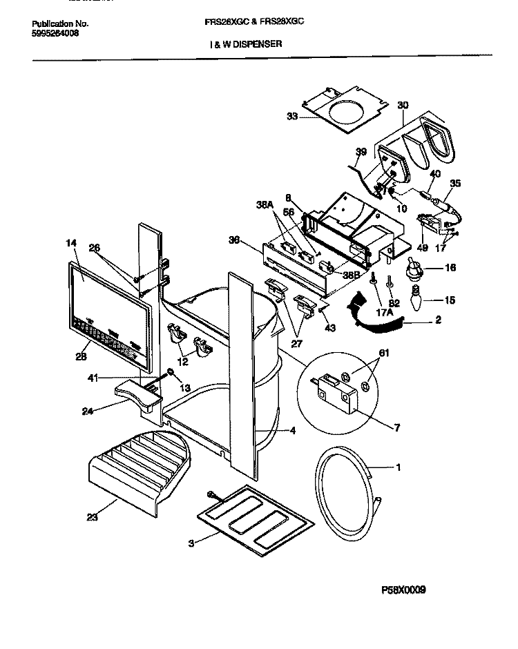 ICE AND WATER DISPENSER Diagram and Parts List for FRS28XGCD0  Frigidaire Refrigerator
