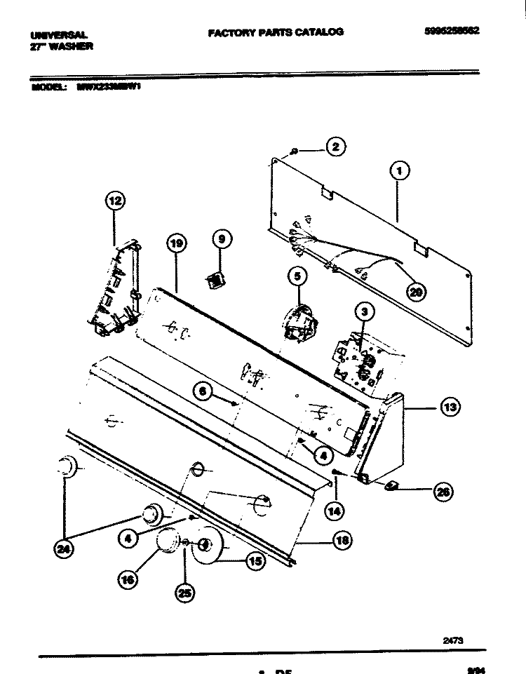 CONTROLS Diagram and Parts List for MWX233RBW1  Frigidaire Washer