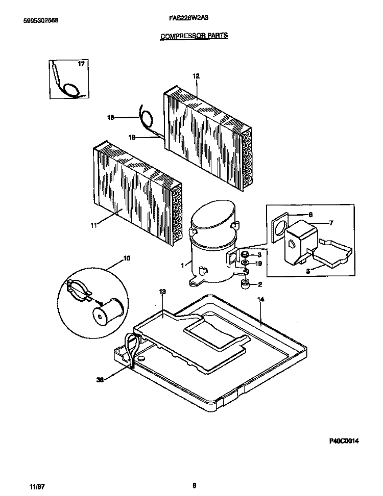 COMPRESSOR PARTS Diagram and Parts List for FAS226W2A3  Frigidaire Air Conditioner
