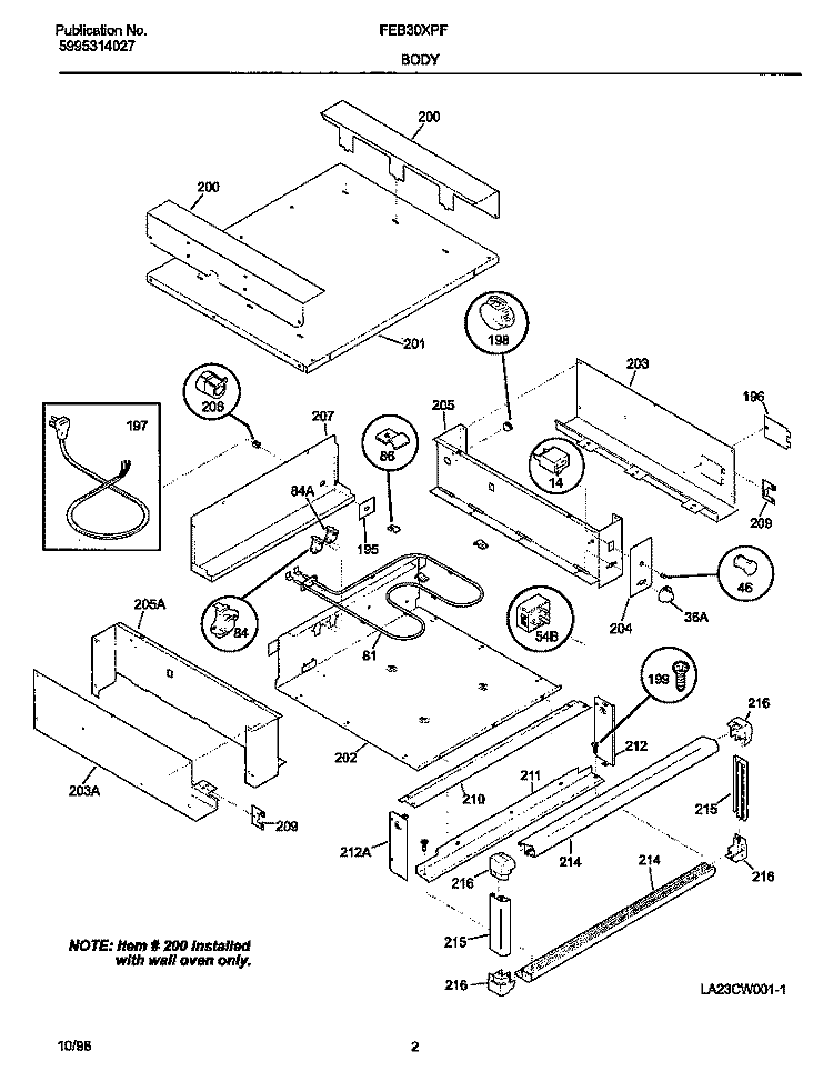 BODY Diagram and Parts List for FEB30XPFSA  Frigidaire Warming Drawer
