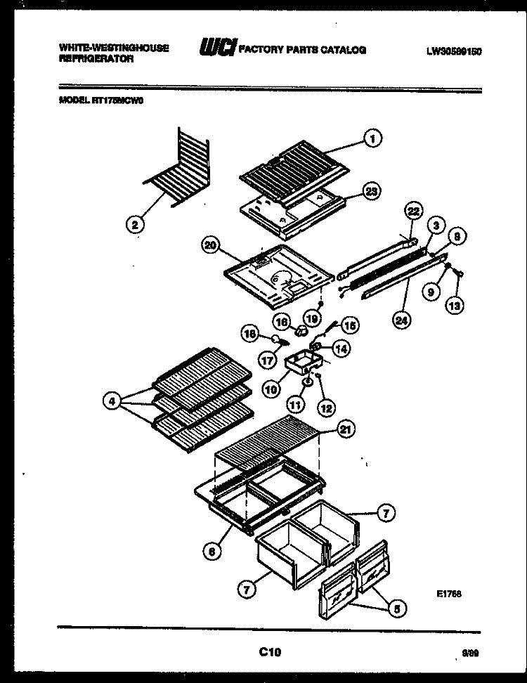 SHELVES AND SUPPORTS Diagram and Parts List for RT175MCF0  Frigidaire Refrigerator