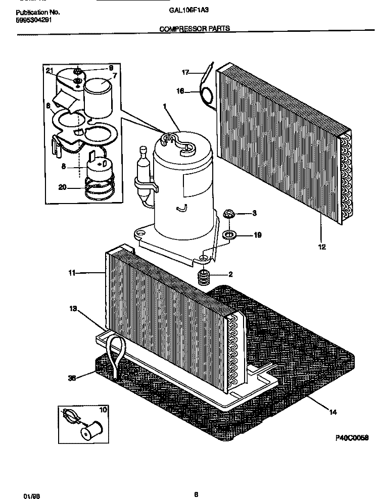 COMPRESSOR PARTS Diagram and Parts List for GAL106F1A3  Gibson Air Conditioner