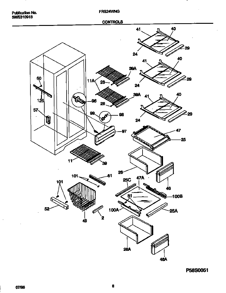 CONTROLS Diagram and Parts List for FRS24WNGW0  Frigidaire Refrigerator