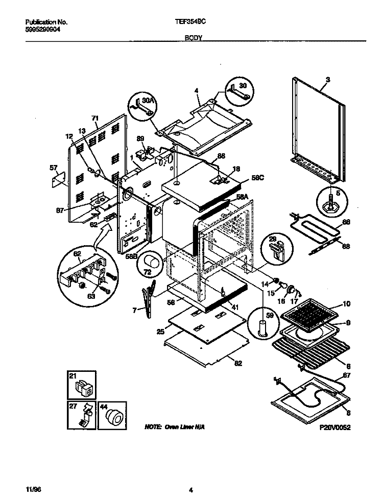 BODY Diagram and Parts List for TEF354BCWD  Tappan Range