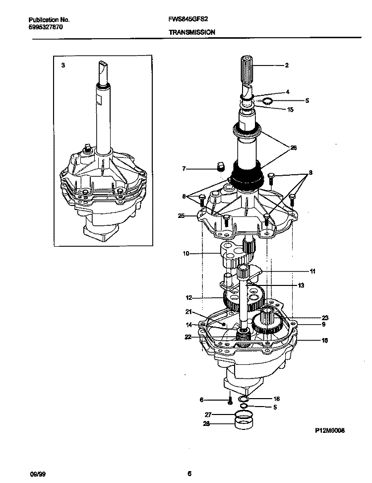 P12M0008 TRANSMISSION Diagram and Parts List for FWS845GFS2  Frigidaire Washer