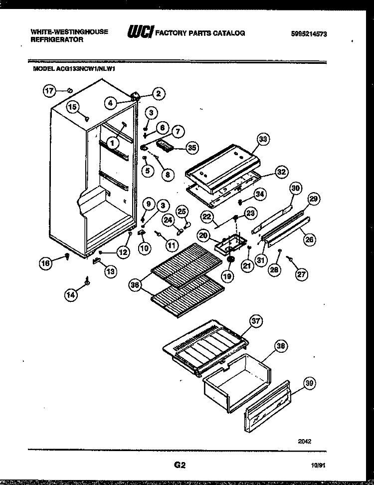 CABINET PARTS Diagram and Parts List for ACG133NCW1  Frigidaire Refrigerator