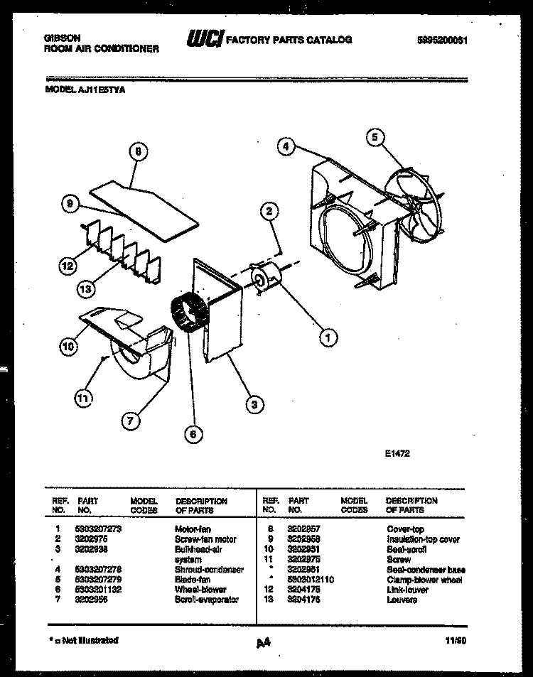 AIR HANDLING PARTS Diagram and Parts List for AJ11E5TYA  Gibson Air Conditioner