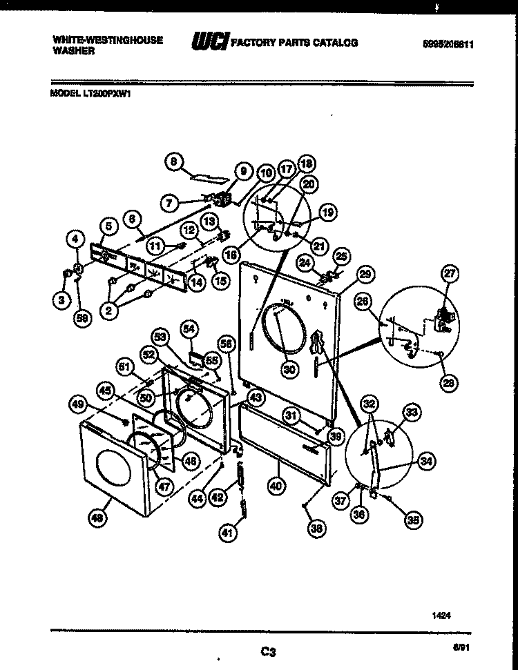 CONSOLE, CONTROL AND DOOR PARTS Diagram and Parts List for LT200PXW1  Frigidaire Washer