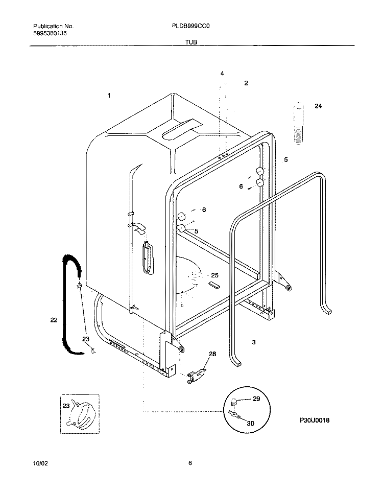 TUB Diagram and Parts List for PLDB999CC0  Frigidaire Dishwasher