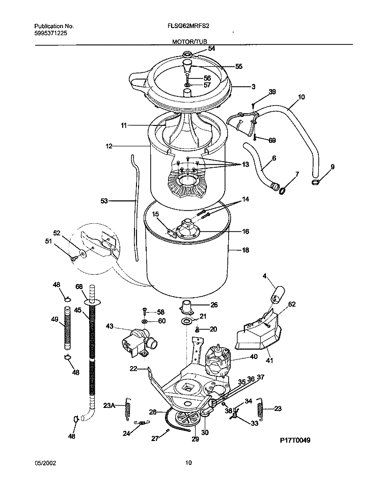 WSHR MTR, HOSE Diagram and Parts List for FLSG62MRFS2  Frigidaire Washer Dryer Combo