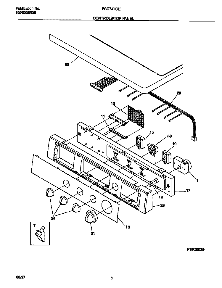 CONTROLS / TOP PANEL Diagram and Parts List for FSG747GES1  Frigidaire Dryer
