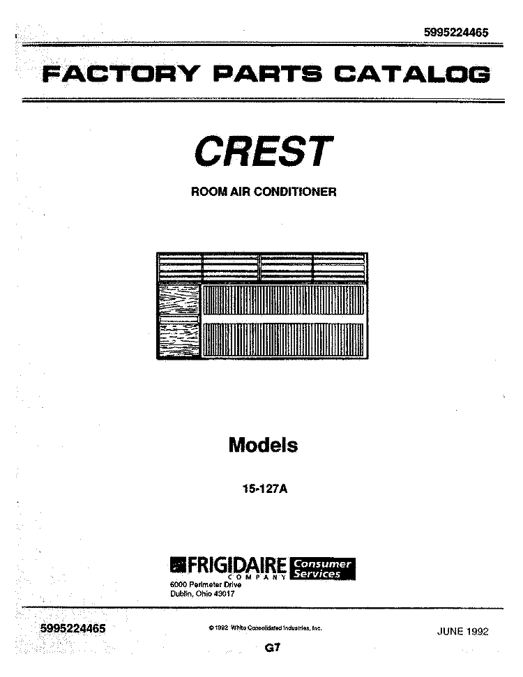 COVER Diagram and Parts List for 15-127A  Frigidaire Air Conditioner