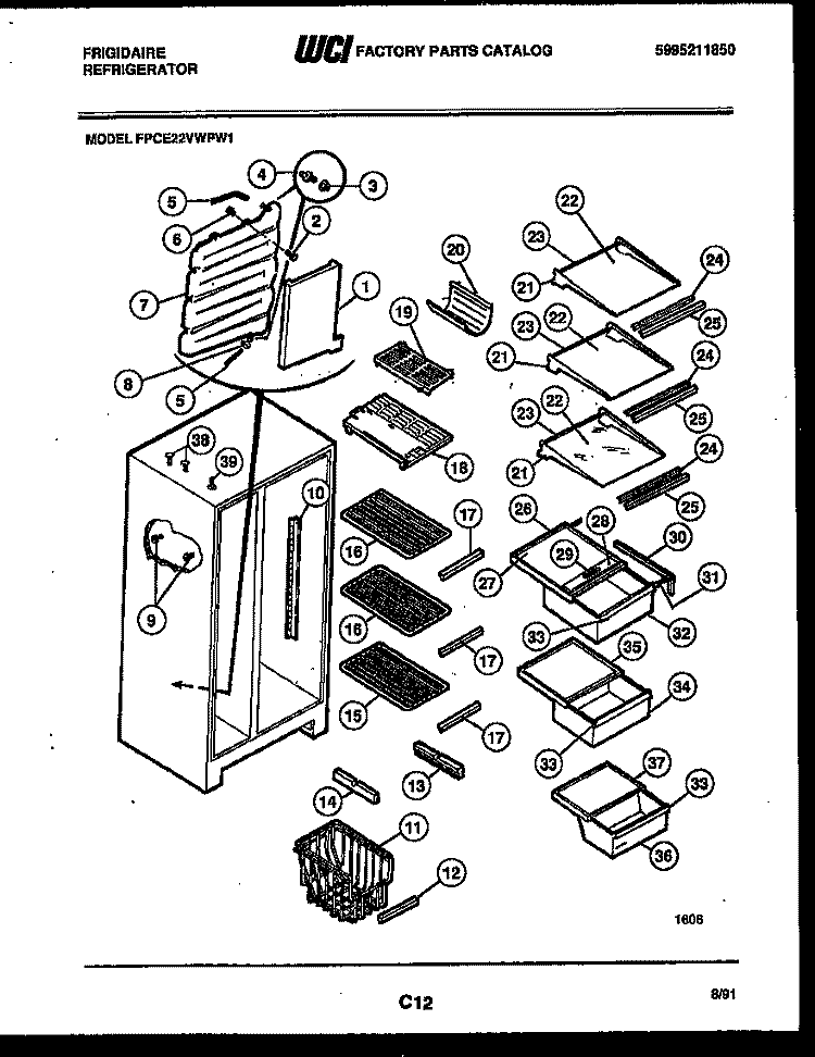 SHELVES AND SUPPORTS Diagram and Parts List for FPCE22VWPW1  Frigidaire Refrigerator