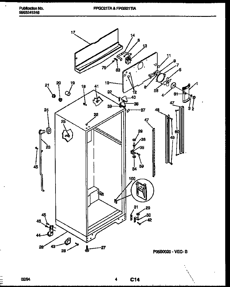 CABINET PARTS Diagram and Parts List for FPGS21TIAL0  Frigidaire Refrigerator