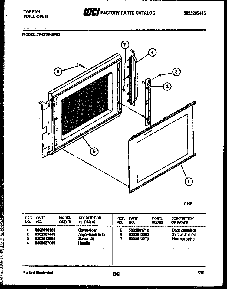 UPPER OVEN DOOR PARTS Diagram and Parts List for 57-2709-10-03  Tappan Microwave Oven Combo