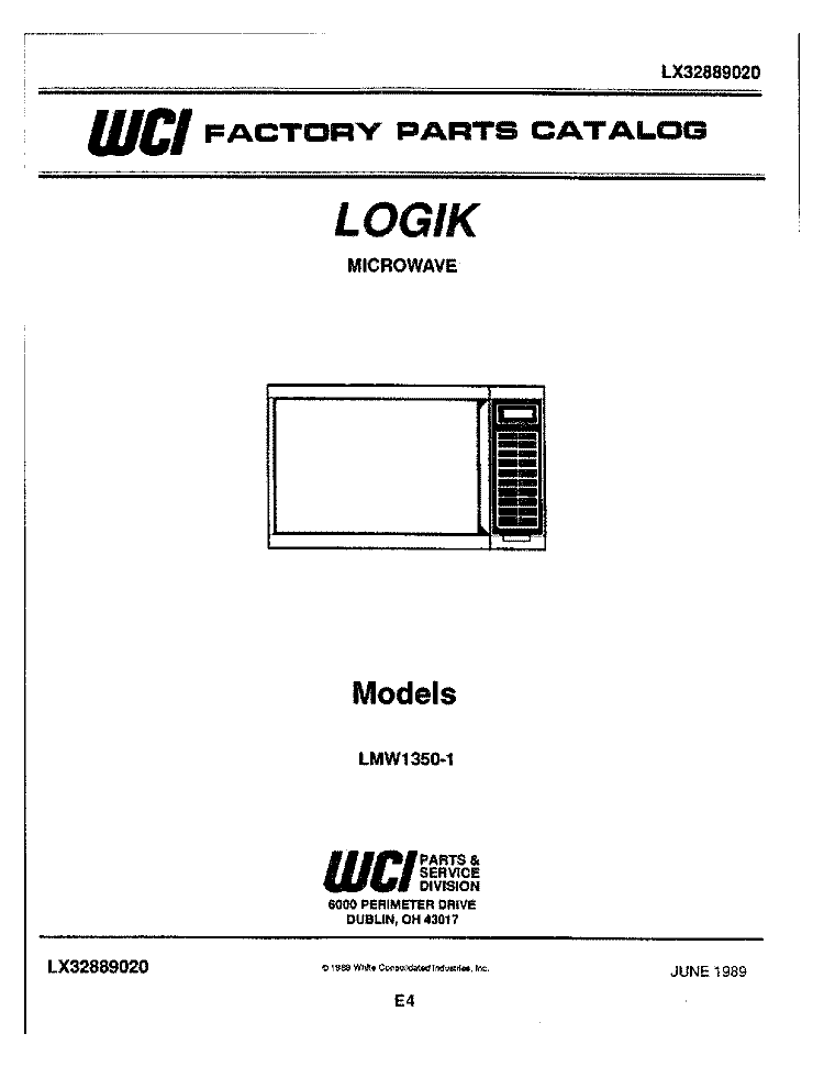 COVER Diagram and Parts List for LMW1350-1  Frigidaire Microwave