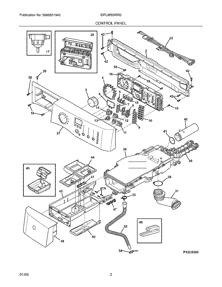 CONTROL PANEL Diagram and Parts List for EIFLW55IRR0  Electrolux Washer