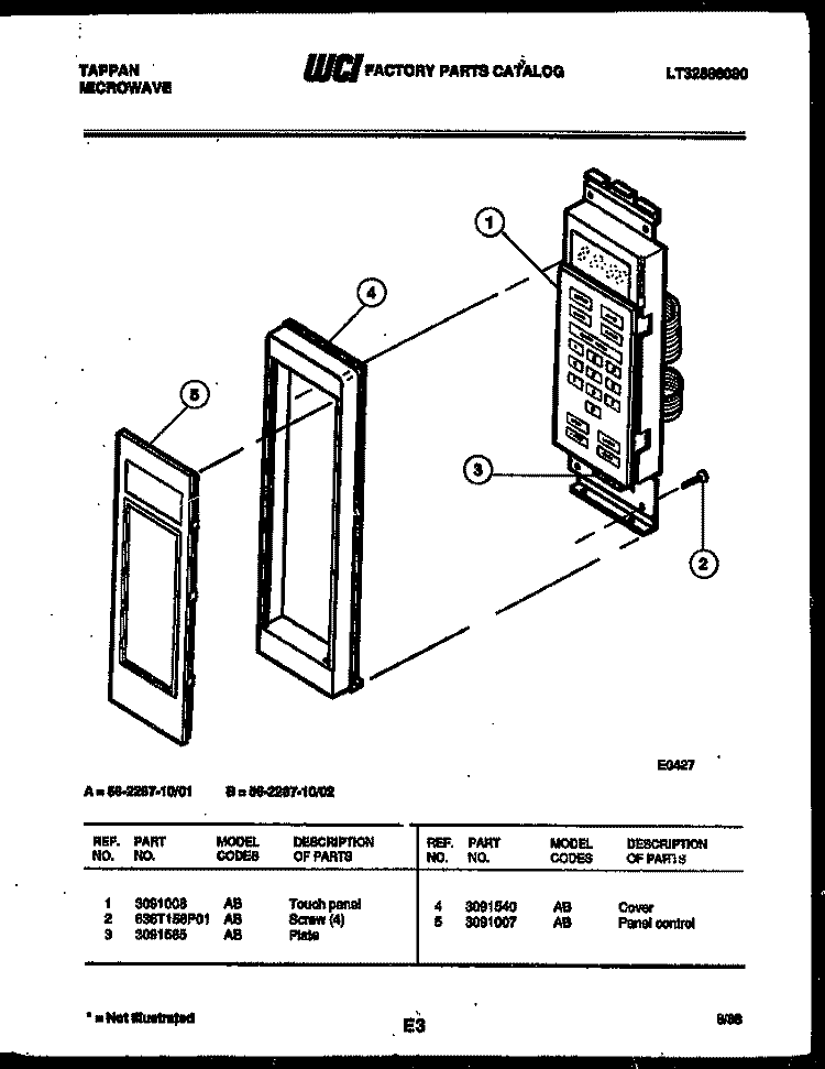 CONTROL PANEL Diagram and Parts List for 56-2287-10-01  Tappan Microwave