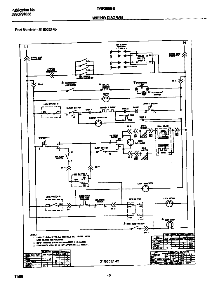 WIRING DIAGRAM Diagram and Parts List for TGF365BEDB  Tappan Range