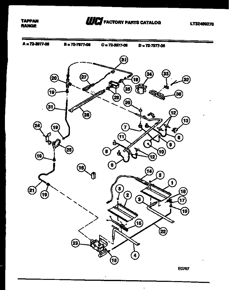 BURNER, MANIFOLD AND GAS CONTROL Diagram and Parts List for 72-3977-00-06  Tappan Range