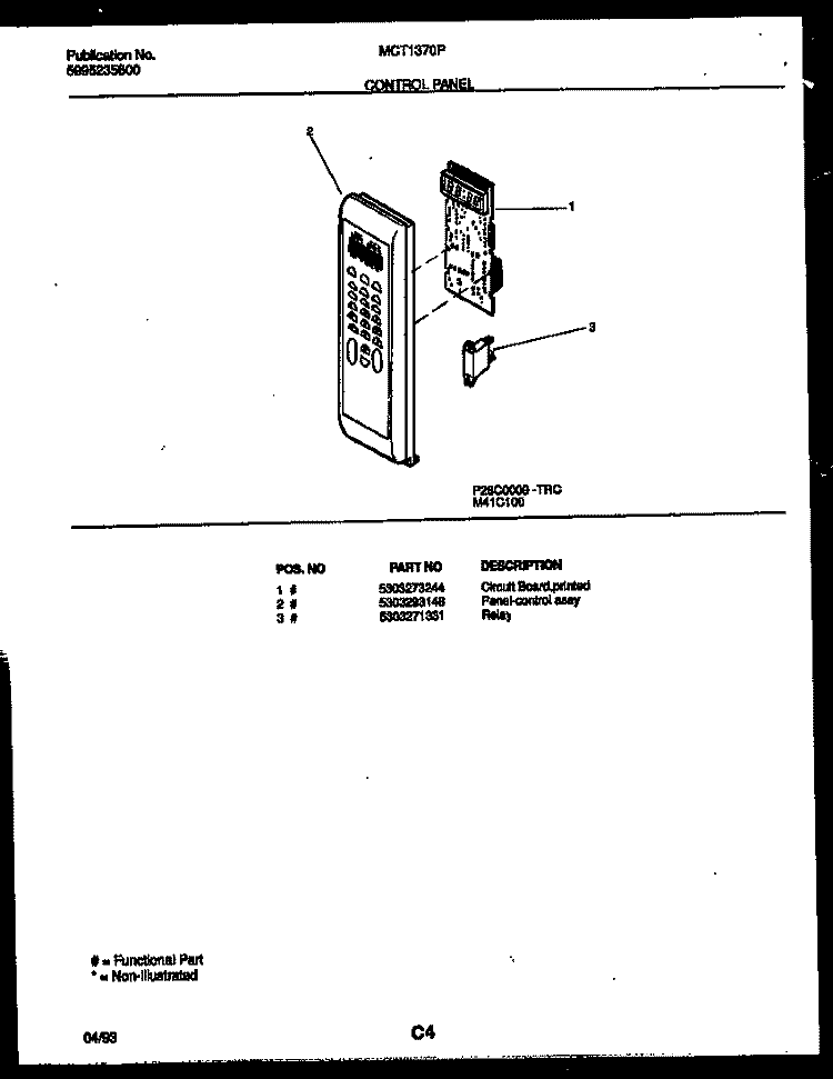CONTROL PANEL Diagram and Parts List for MCT1370P4  Frigidaire Microwave