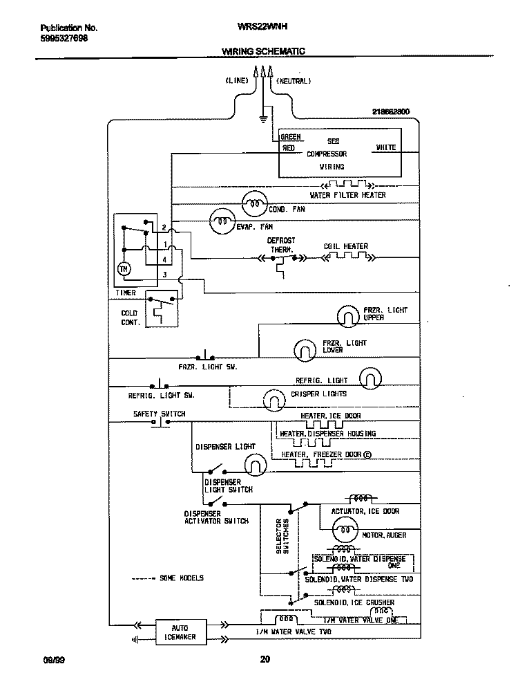 WIRING DIAGRAM Diagram and Parts List for WRS22WNHW2  Frigidaire Refrigerator