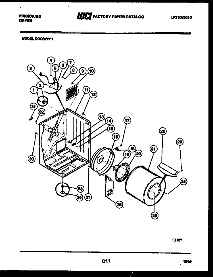 CABINET AND COMPONENT PARTS Diagram and Parts List for DGCSFW1  Frigidaire Dryer