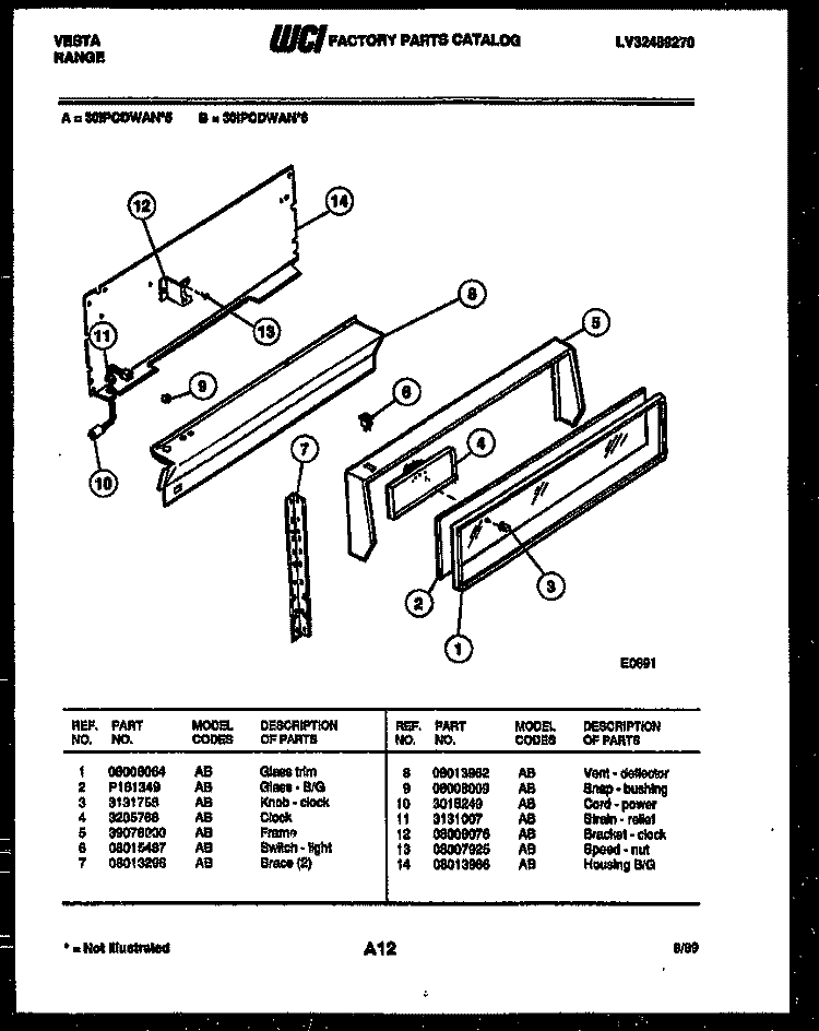 BACKGUARD Diagram and Parts List for 30IPCDWAN6  Tappan Range