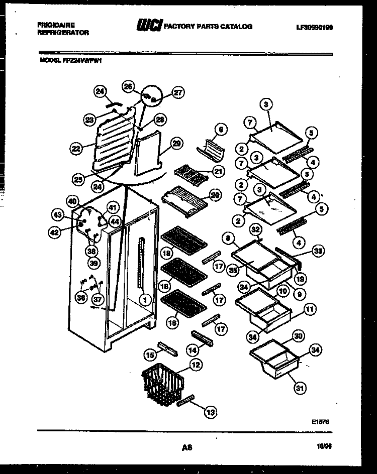 SHELVES AND SUPPORTS Diagram and Parts List for FPZ24VWFA1  Frigidaire Refrigerator