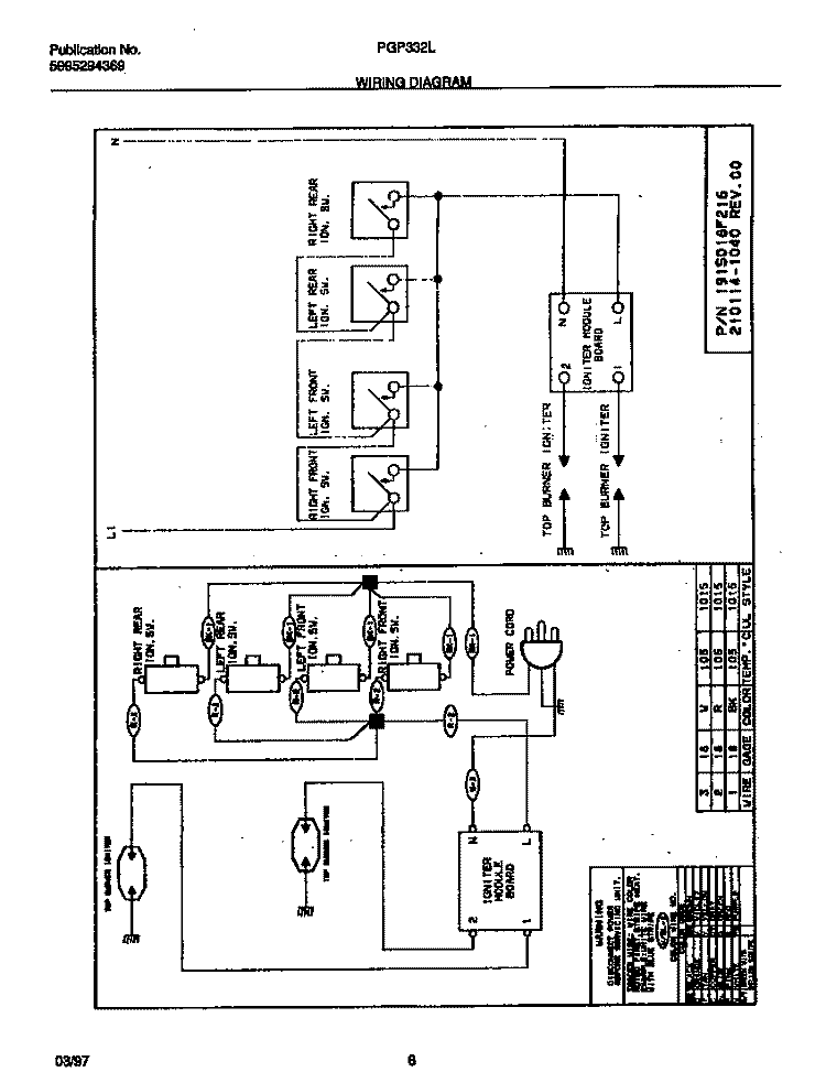 WIRING DIAGRAM Diagram and Parts List for PGP332LW3  Frigidaire Cooktop