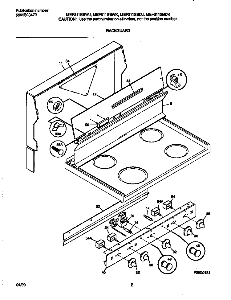 BACKGUARD Diagram and Parts List for MEF311SBDJ  Frigidaire Range