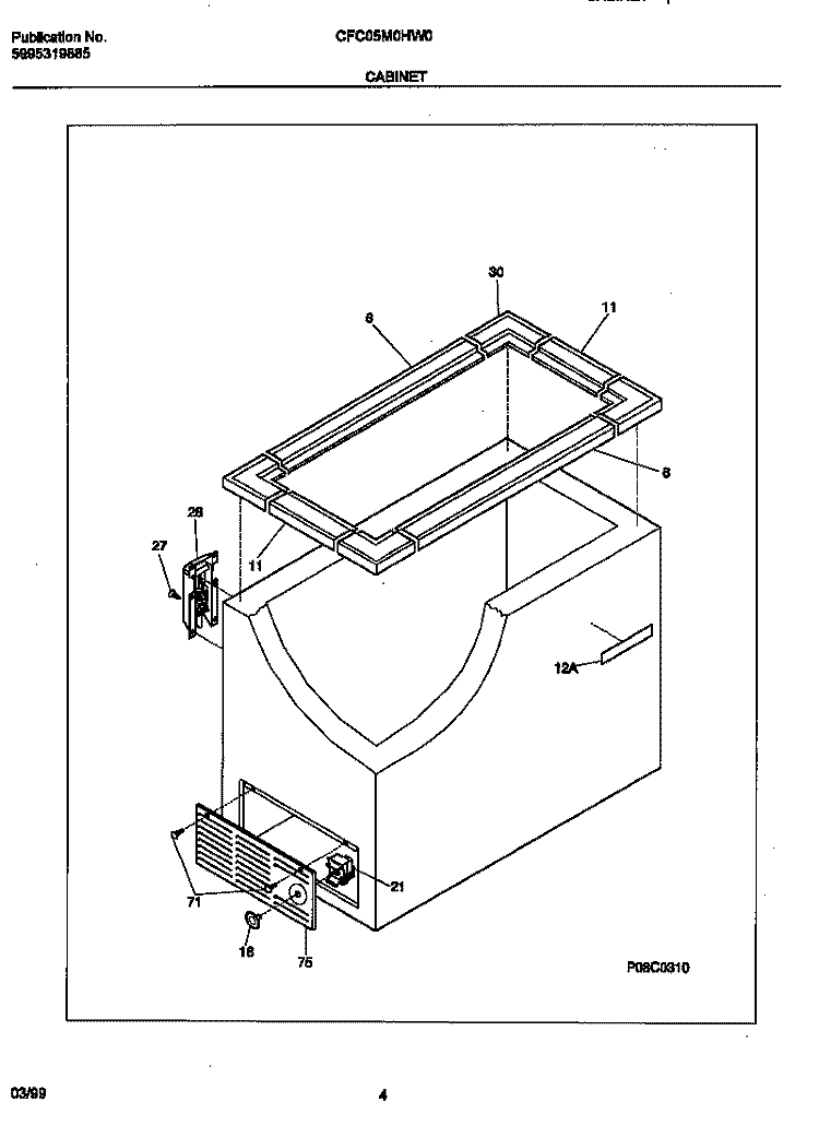 CABINET Diagram and Parts List for CFC05M0HW0  Frigidaire Freezer