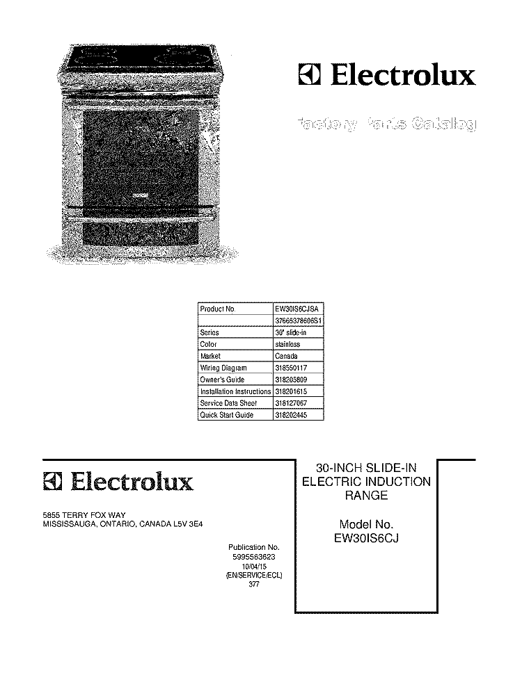 COVER Diagram and Parts List for EW30IS6CJSA  Electrolux Range