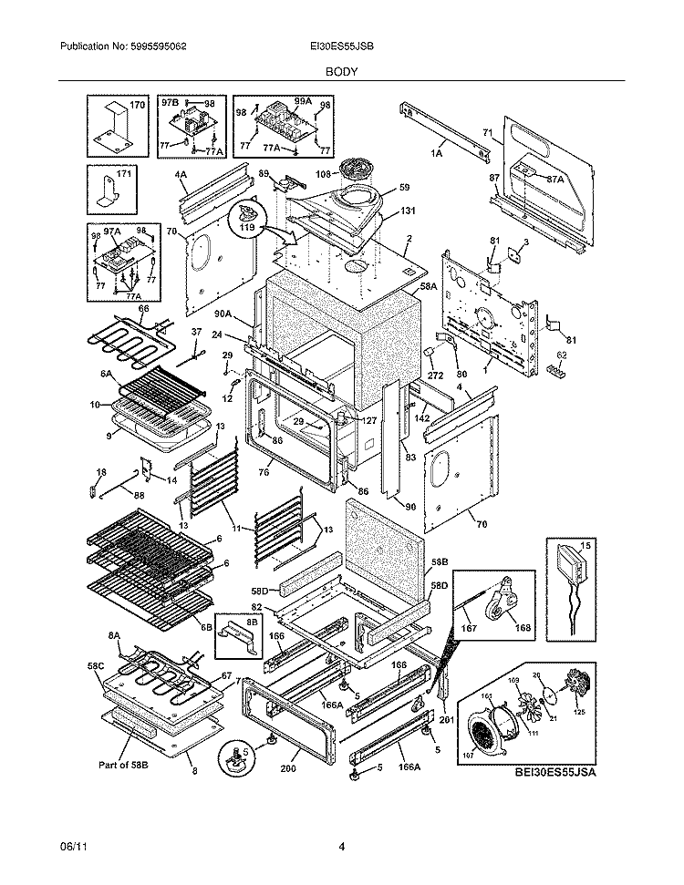 BODY Diagram and Parts List for EI30ES55JSB  Electrolux Range