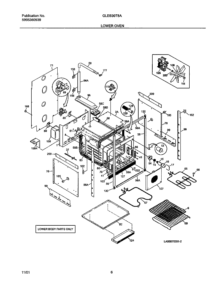 LOWER OVEN Diagram and Parts List for GLEB30T8ABA  Frigidaire Wall Oven