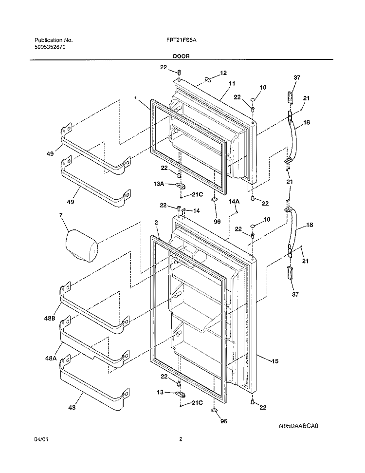 DOOR Diagram and Parts List for FRT21FS5AW0  Frigidaire Refrigerator