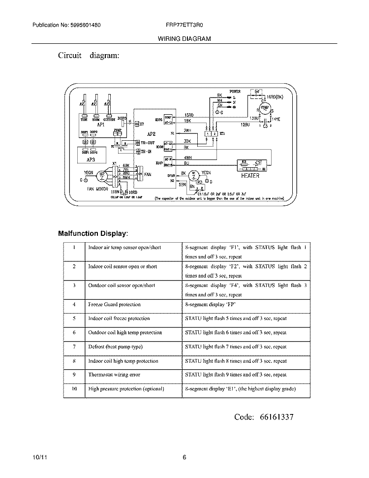 WIRING DIAGRAM Diagram and Parts List for FRP77ETT3R0  Frigidaire Air Conditioner